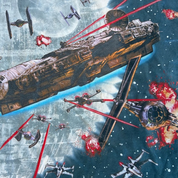 VTG Rare 1997 Star Wars Liquid Blue Tee Mens XL AOP Millennium Falcon Death Star - Picture 6 of 9